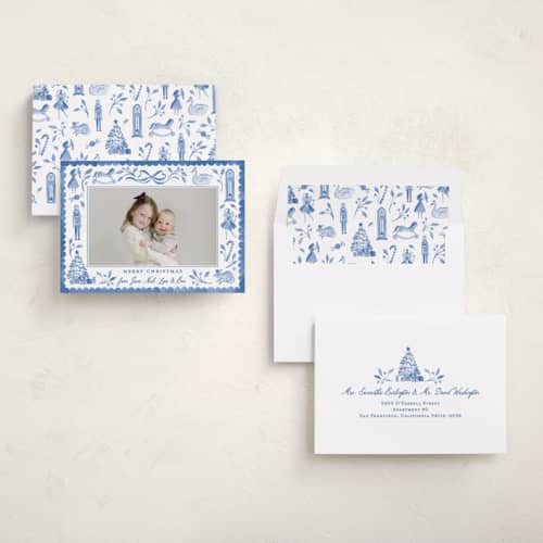 This is a spring lake holiday photo cards with standard by Sarah Knight called the nutcracker printing on recycled smooth signature in standard