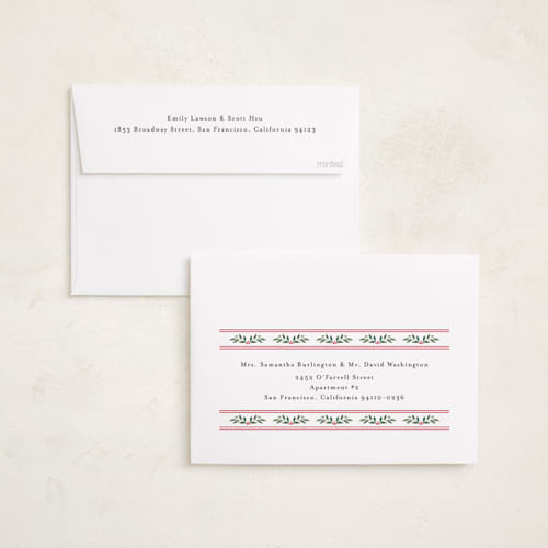 This is a holly berry holiday photo cards with standard by Mansi Verma called floral folk printing on recycled smooth signature in standard