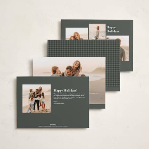 This is a fir holiday photo cards with standard by Ashley Iwafuchi called festive evergreen printing on recycled smooth signature in standard