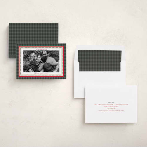This is a fir holiday photo cards with standard by Ashley Iwafuchi called festive evergreen printing on recycled smooth signature in standard