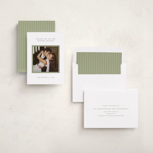 This is a sage holiday photo cards with standard by JoAnn Jinks called minimal border printing on recycled smooth signature in standard