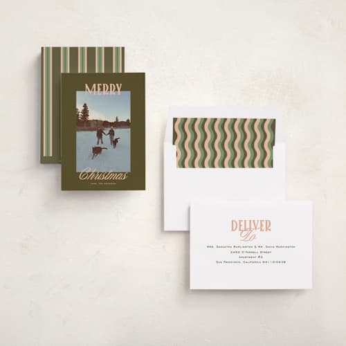 This is a pine needles holiday photo cards with standard by Creo Study called modern classic printing on recycled smooth signature in standard