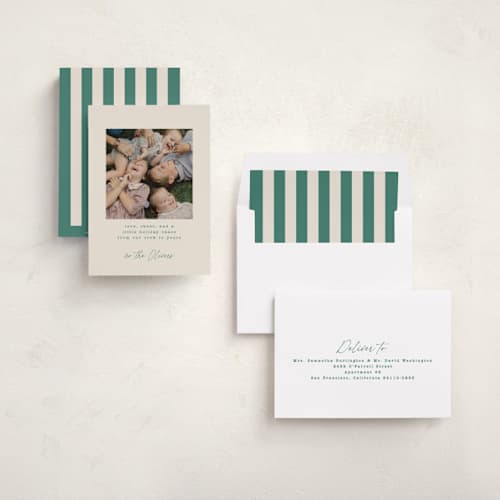 This is a evergreen holiday photo cards with standard by Kristie Kern called the crew printing on recycled smooth signature in standard