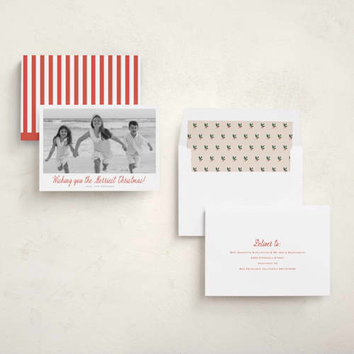 This is a scarlet holiday photo cards with standard by Carolyn MacLaren called merry fun printing on recycled smooth signature in standard
