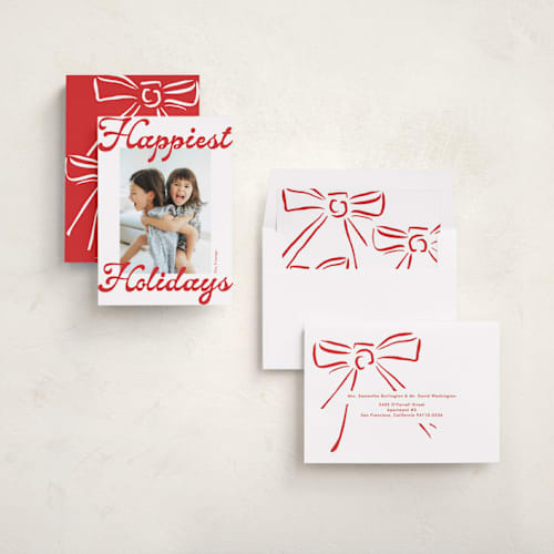 This is a candy cane holiday photo cards with standard by Phrosné Barwood called chappies printing on recycled smooth signature in standard