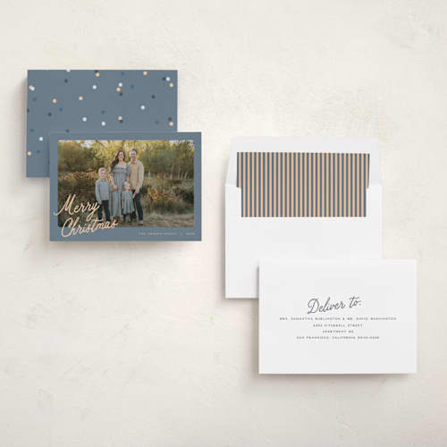 This is a sunlit holiday photo cards with standard by Pixel and Hank called palette printing on recycled smooth signature in standard