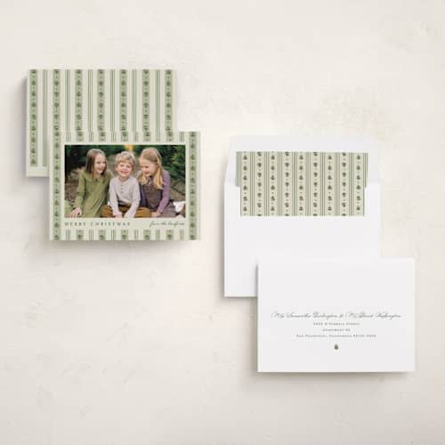 This is a pine holiday photo cards with standard by Amy Kross called brigham printing on recycled smooth signature in standard