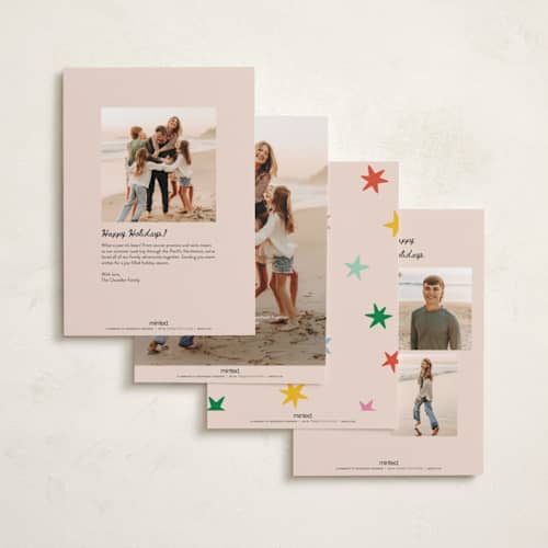 This is a pink sky holiday photo cards with standard by Kristen Magee called star pop printing on recycled smooth signature in standard