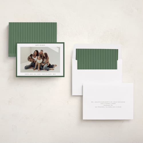 This is a pine holiday photo cards with standard by JoAnn Jinks called modern border printing on recycled smooth signature in standard