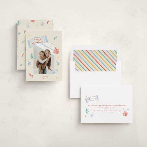 This is a holly berry holiday photo cards with standard by Sarah Rosenthal called fabled holly printing on recycled smooth signature in standard