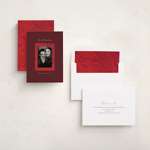 This is a mulberry holiday photo cards with standard by Morgan Kendall called marbled printing on recycled smooth signature in standard