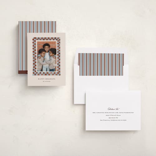 This is a rust holiday photo cards with standard by Snow and Ivy called castello printing on recycled smooth signature in standard