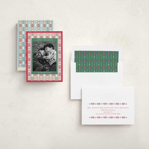 This is a poinsettia holiday photo cards with standard by Amy Kross called lauren printing on recycled smooth signature in standard