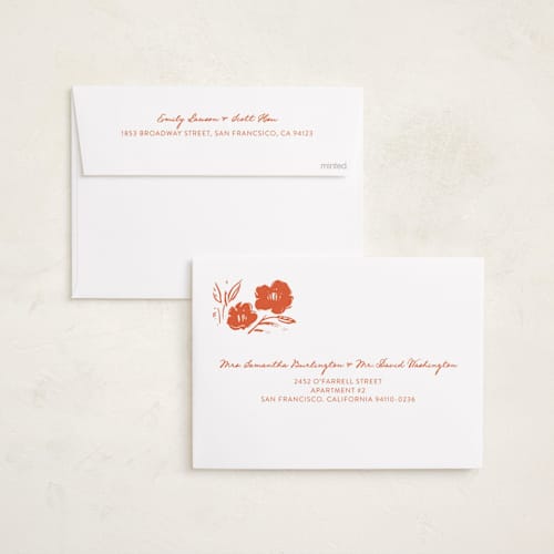 This is a cinnamon holiday photo cards with standard by THE SOCIAL TYPE WHOLESALE called block print printing on recycled smooth signature in standard