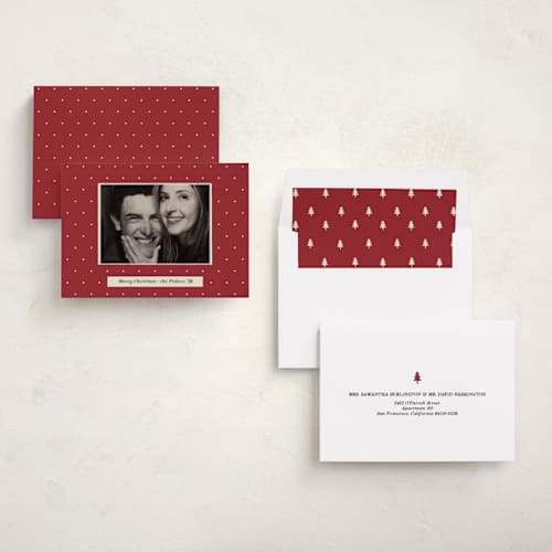 This is a cranberry holiday photo cards with standard by Ani Somi called merry day printing on recycled smooth signature in standard
