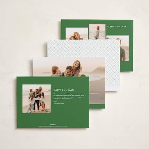 This is a elf shoes holiday photo cards with standard by Erika Firm called nostalgic ribbon border printing on recycled smooth signature in standard