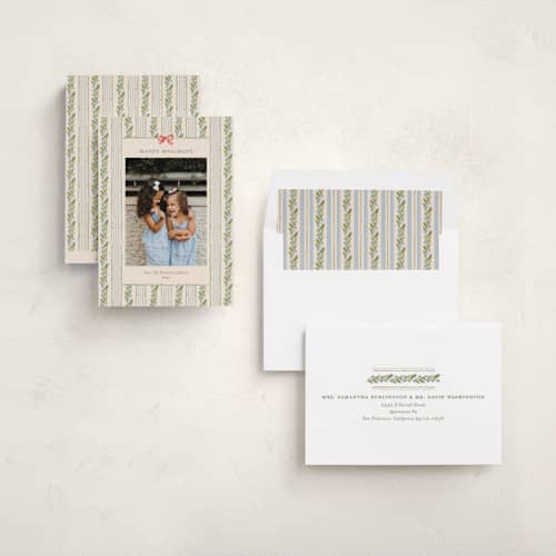 This is a blue jay holiday photo cards with standard by Creo Study called vintage winter wallpaper printing on recycled smooth signature in standard