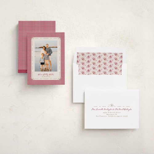 This is a apples holiday photo cards with standard by Tamara Hilje called coastal gingham printing on recycled smooth signature in standard