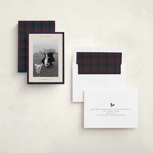 This is a navy holiday photo cards with standard by Studio Suku called windsor printing on recycled smooth signature in standard