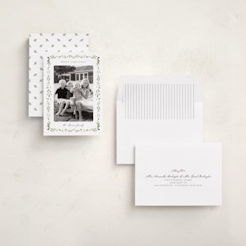 This is a snow holiday photo cards with standard by Nicole Walsh called foliage frame printing on recycled smooth signature in standard