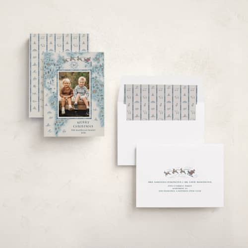 This is a ocean holiday photo cards with standard by Paper Sun Studio called santa's map printing on recycled smooth signature in standard