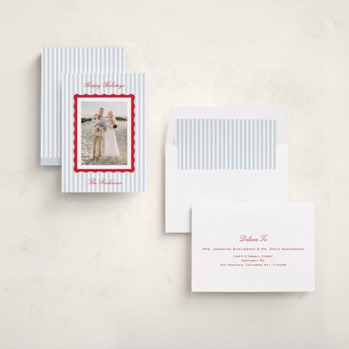 This is a festive holiday photo cards with standard by Kelly Schmidt called wavy edge frame printing on recycled smooth signature in standard