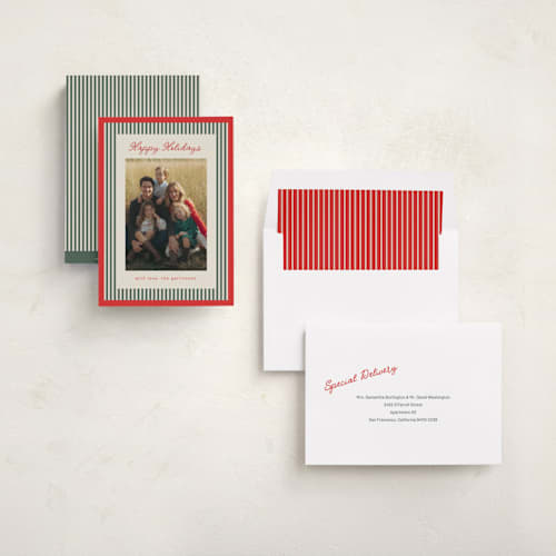 This is a candy apple holiday photo cards with standard by Chris Griffith called holiday trend printing on recycled smooth signature in standard