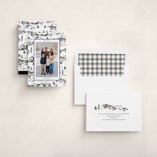This is a black diamond holiday photo cards with standard by Jenna Holcomb called ski toile printing on recycled smooth signature in standard