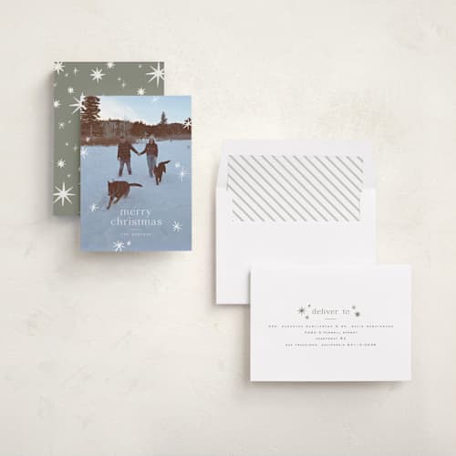 This is a snow holiday photo cards with standard by Wildfield Paper Co called twinkle! printing on recycled smooth signature in standard