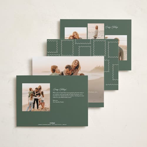 This is a spruce holiday photo cards with standard by Gwen Bedat called return address printing on recycled smooth signature in standard