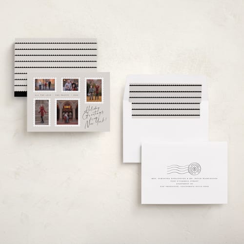 This is a ivory holiday photo cards with standard by Amy Payne called stamp collection printing on recycled smooth signature in standard