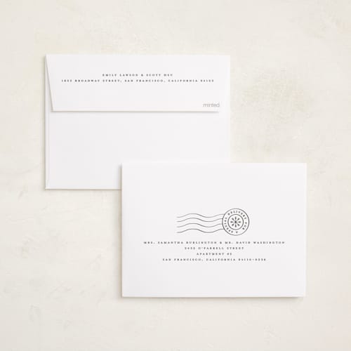 This is a ivory holiday photo cards with standard by Amy Payne called stamp collection printing on recycled smooth signature in standard