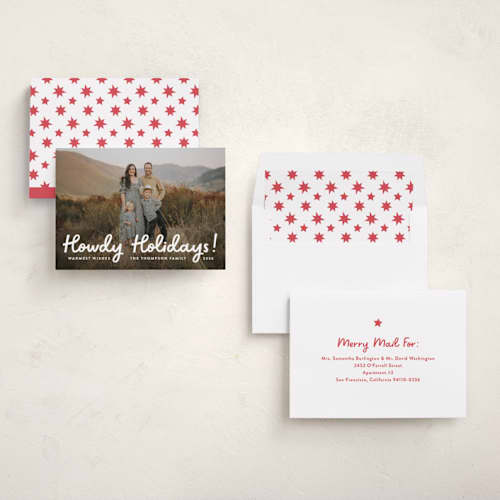 This is a snow holiday photo cards with standard by Megan Davis called howdy holidays printing on recycled smooth signature in standard