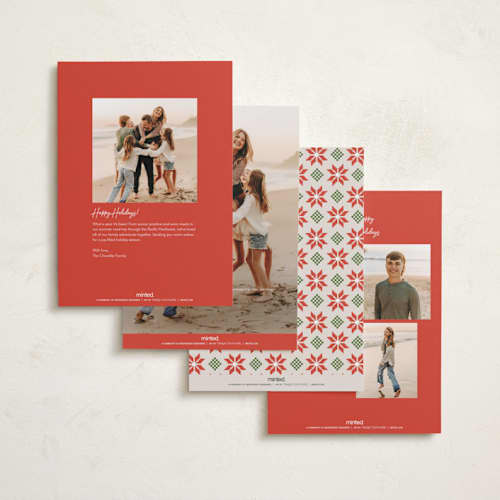 This is a linen holiday photo cards with standard by Karidy Walker called cozy knit christmas printing on recycled smooth signature in standard