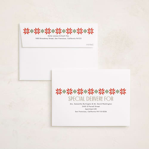 This is a linen holiday photo cards with standard by Karidy Walker called cozy knit christmas printing on recycled smooth signature in standard