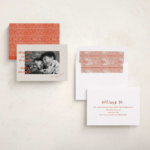 This is a crimson holiday photo cards with standard by Vera Lim called happy chaos printing on recycled smooth signature in standard