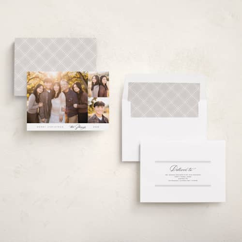 This is a snow holiday photo cards with standard by Nicole Walsh called elegant trio printing on recycled smooth signature in standard