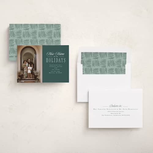 This is a fir holiday photo cards with standard by Hannah Williams called new home holiday printing on recycled smooth signature in standard