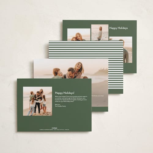 This is a pine holiday photo cards with standard by JoAnn Jinks called serif printing on recycled smooth signature in standard