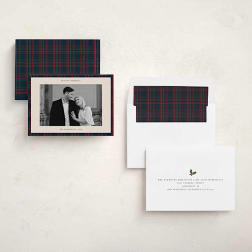 This is a navy holiday photo cards with standard by Studio Suku called windsor printing on recycled smooth signature in standard