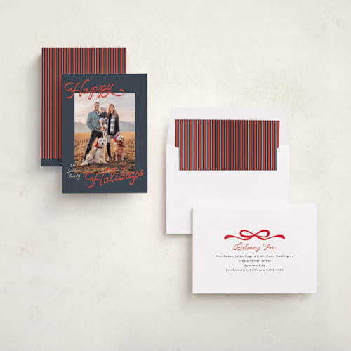 This is a blueberry holiday photo cards with standard by Pixel and Hank called aura printing on recycled smooth signature in standard