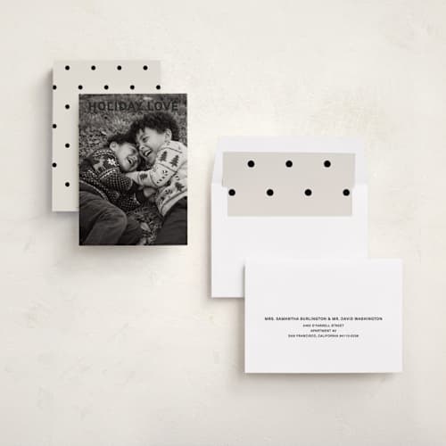 This is a ink holiday photo cards with standard by Ani Somi called holiday love printing on recycled smooth signature in standard