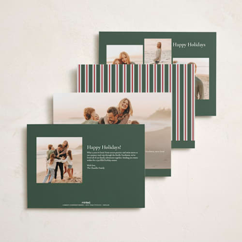 This is a balsam holiday photo cards with standard by Wildfield Paper Co called happy holidays! printing on recycled smooth signature in standard