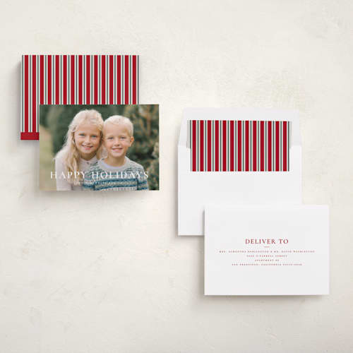 This is a snowflake holiday photo cards with standard by Wildfield Paper Co called happy holidays! printing on recycled smooth signature in standard