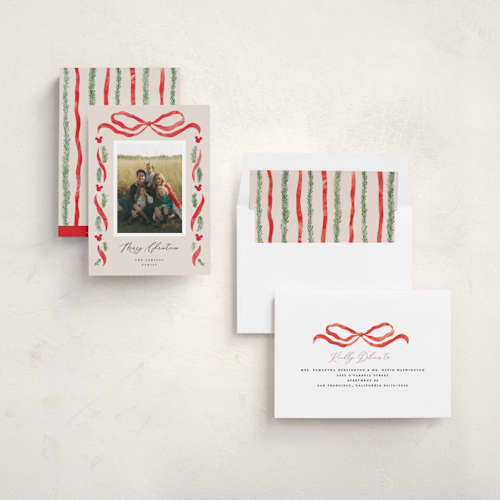 This is a wreath holiday photo cards with standard by Pixel and Hank called disney's mickey bough border printing on recycled smooth signature in standard