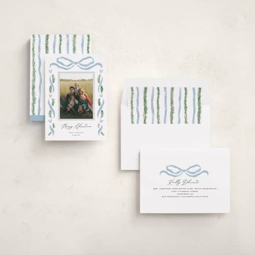 This is a iceberg holiday photo cards with standard by Pixel and Hank called disney's mickey bough border printing on recycled smooth signature in standard