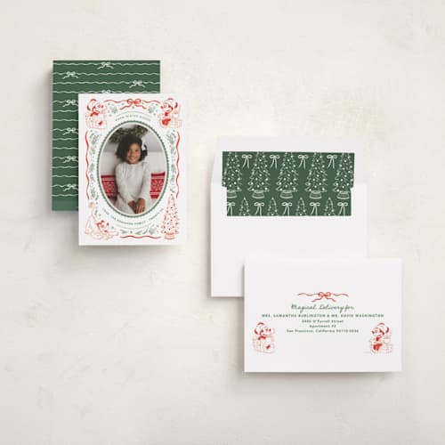 This is a stocking holiday photo cards with standard by Creo Study called disney's mickey n' friends warm wishes printing on recycled smooth signature in standard