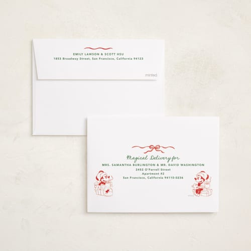 This is a stocking holiday photo cards with standard by Creo Study called disney's mickey n' friends warm wishes printing on recycled smooth signature in standard