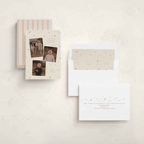 This is a sugar cookie holiday photo cards with standard by Ellen Schlegelmilch called disney's mickey tri confetti printing on recycled smooth signature in standard