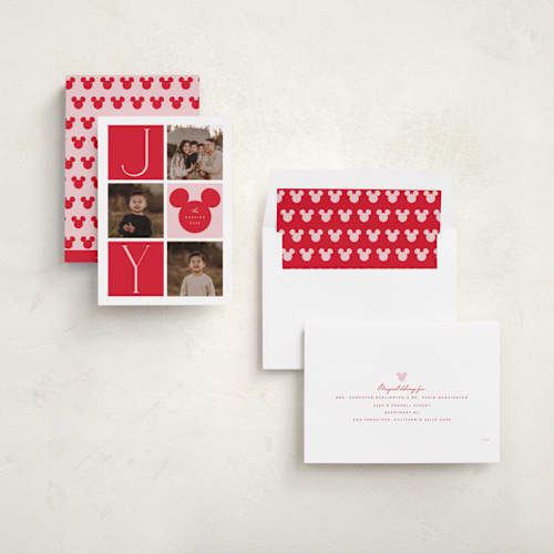 This is a rose holiday photo cards with standard by Hudson meet Rose called disney's joyful mickey printing on recycled smooth signature in standard